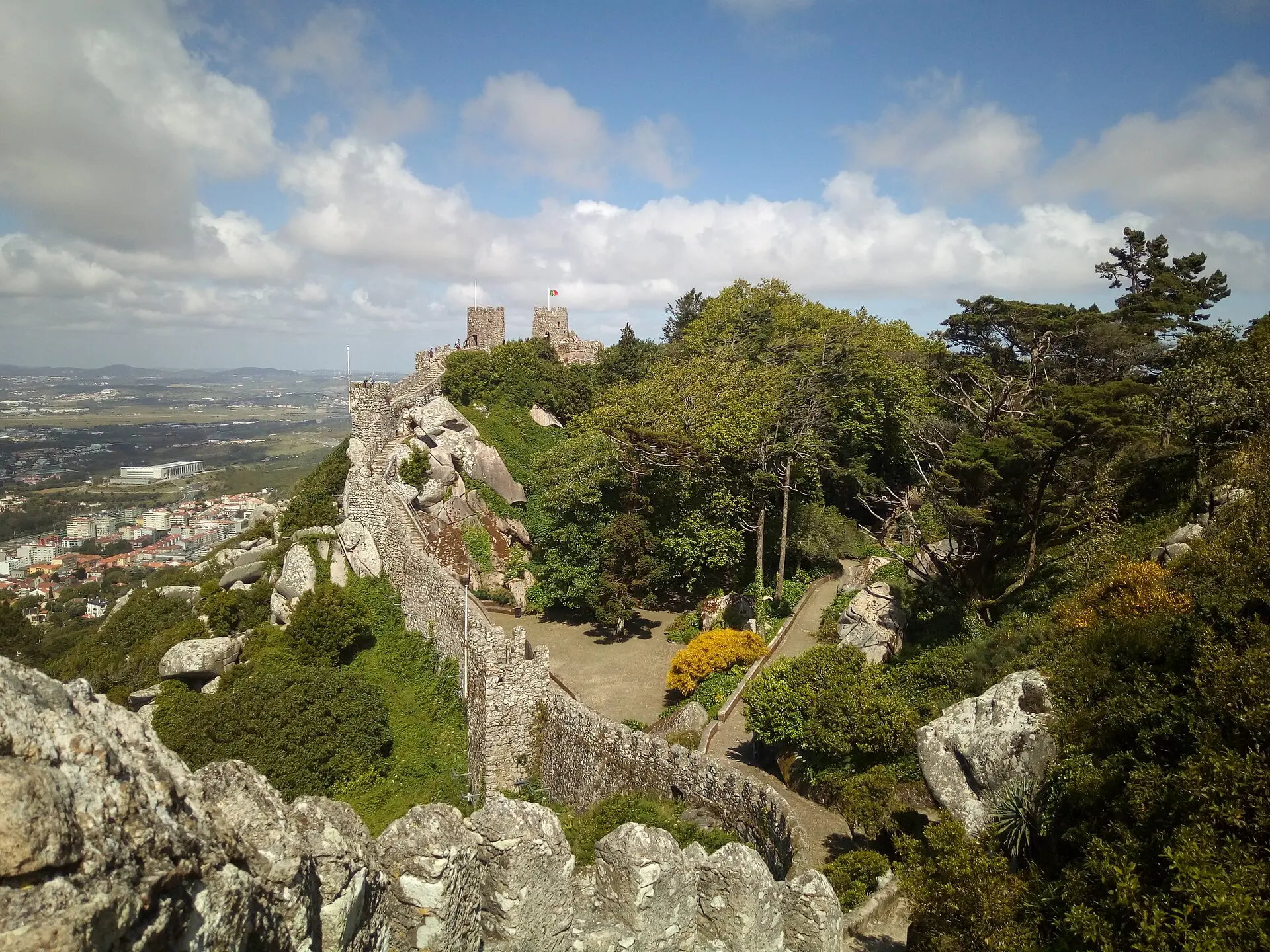 The walls and towers of the Moorish Castle above Sintra