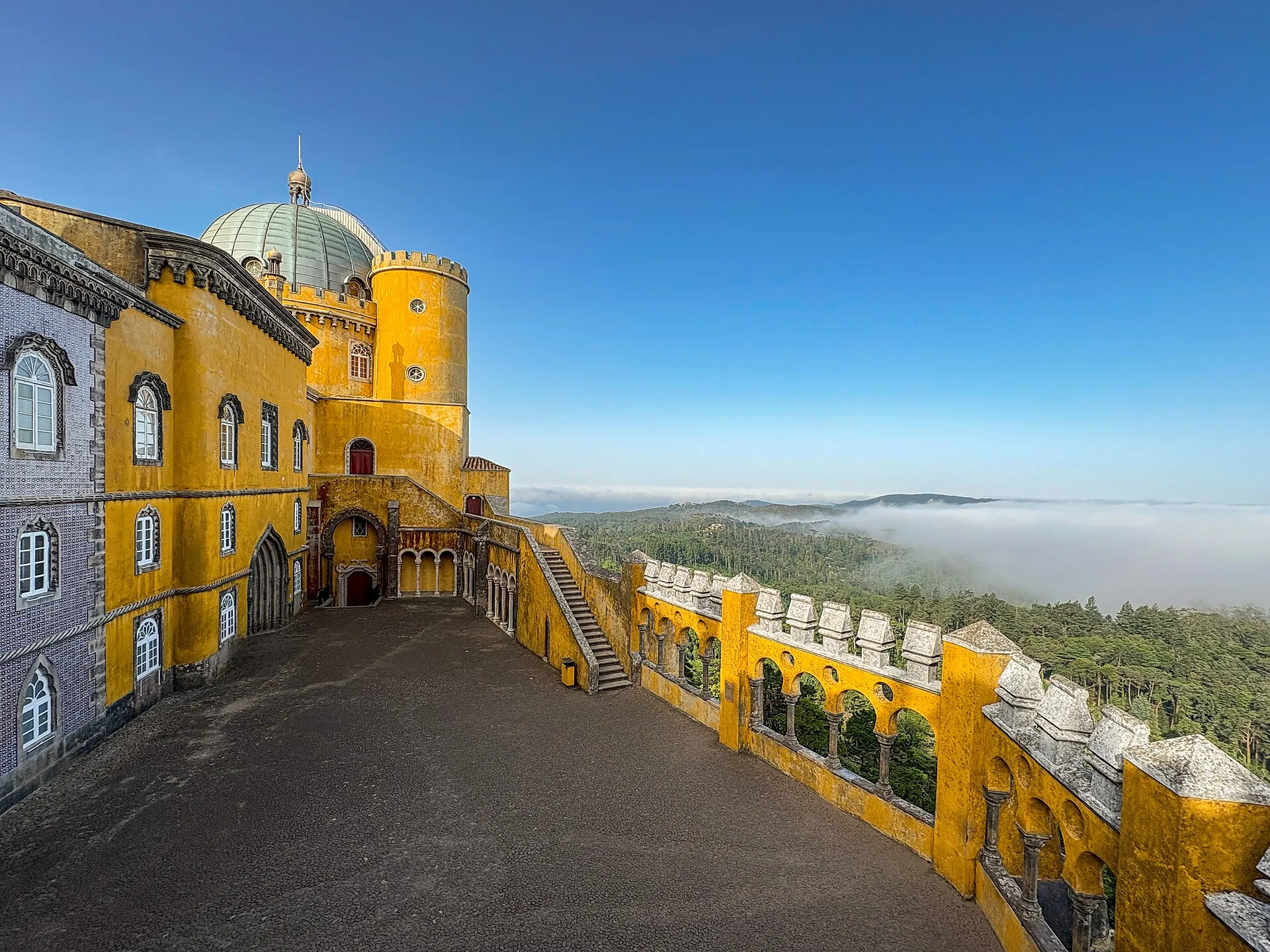 Pena Palace terrace above the morning clouds